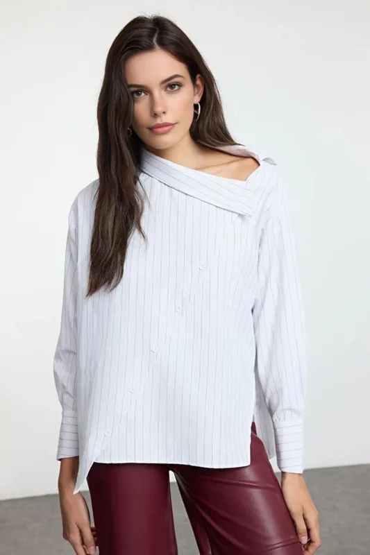 Striped Woven Shirt with Collar Detail - WOVCOR