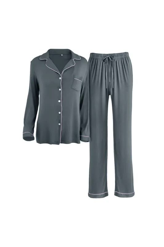 Long Sleeve Button Down Pajama Set - MODISHION