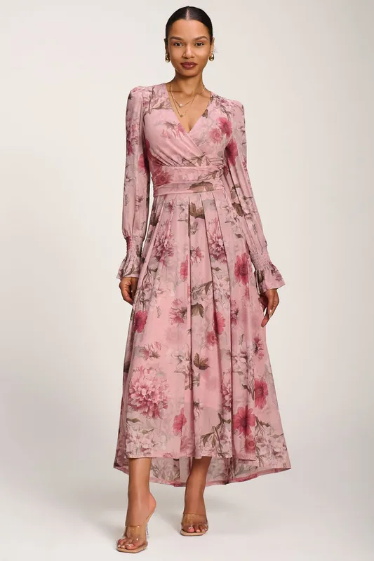 Long Sleeve V Neck Mesh Maxi Dress - Jolie Moi