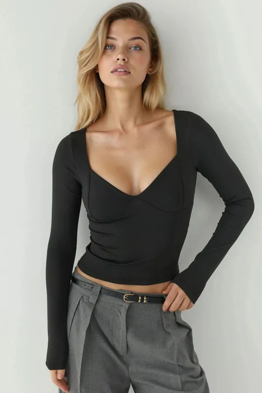 Deep V Long Sleeve Top - Hiccup