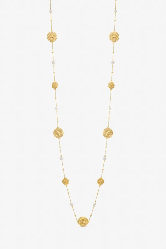 Gold Plated Filigree and Pearl Necklace - Mood