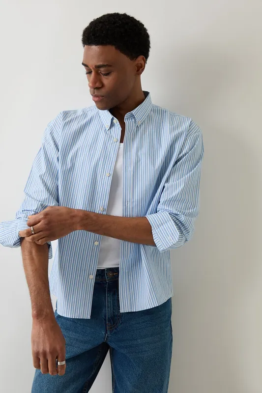 Stripe Cotton Poplin Cropped Fit Shirt - Threadbare