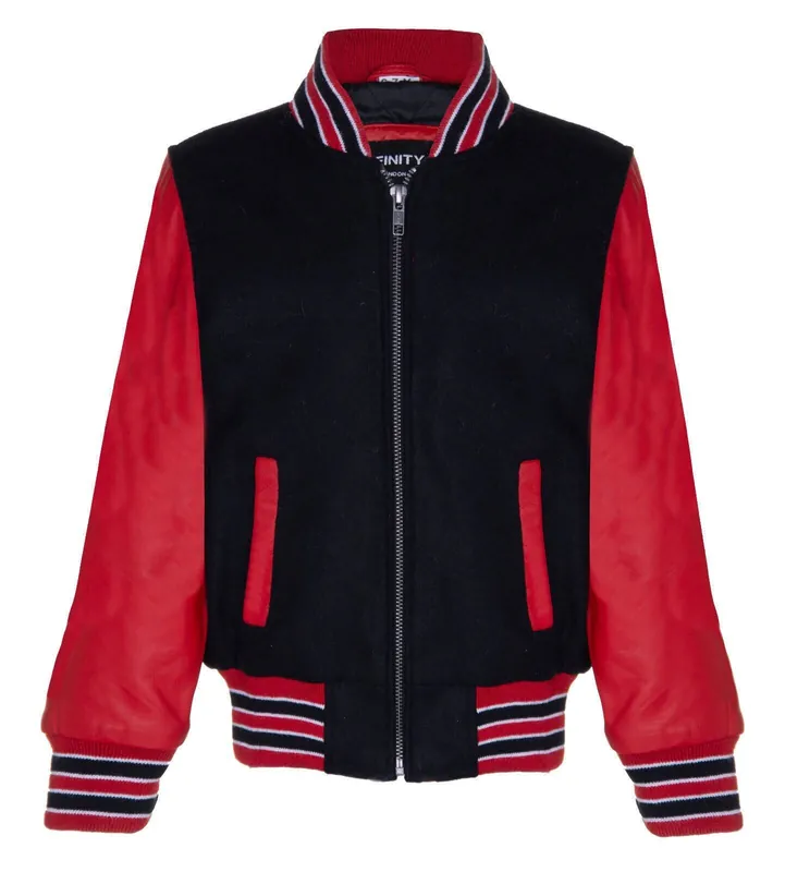 Varsity Bomber Real Leather Sleeves Jacket 3-13 yrs