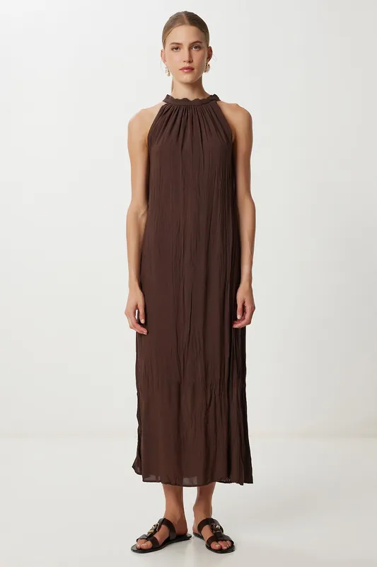 Textured Midi Dress with Halter Collar - Happiness Istanbul