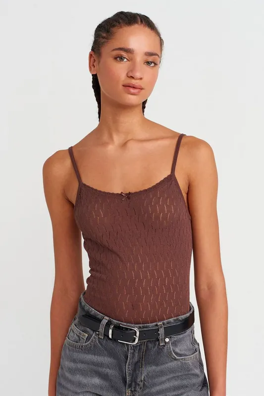 Textured Crop Cami Blouse With Bow Detail - Dilvin