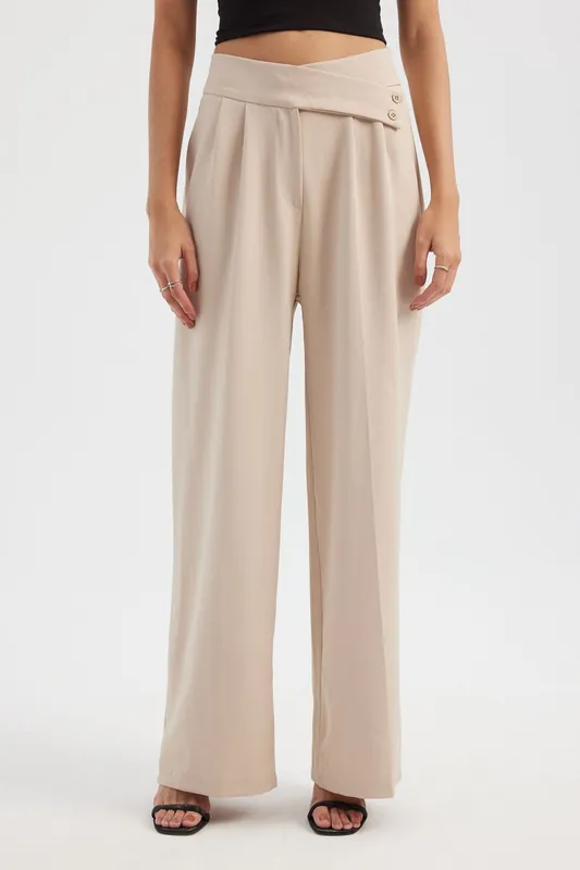 High Waist Wide Leg Trousers with a Belt Detail - Hiccup