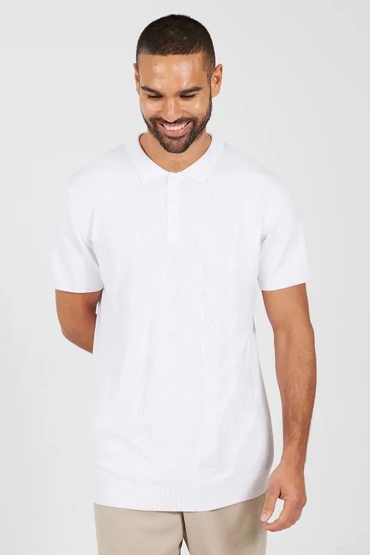 Jacquard Knit Short Sleeve Polo Shirt - Brave Soul