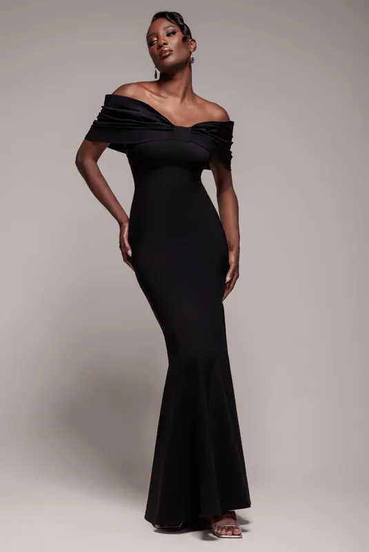 Bardot Bow Neck Maxi Dress - Goddiva