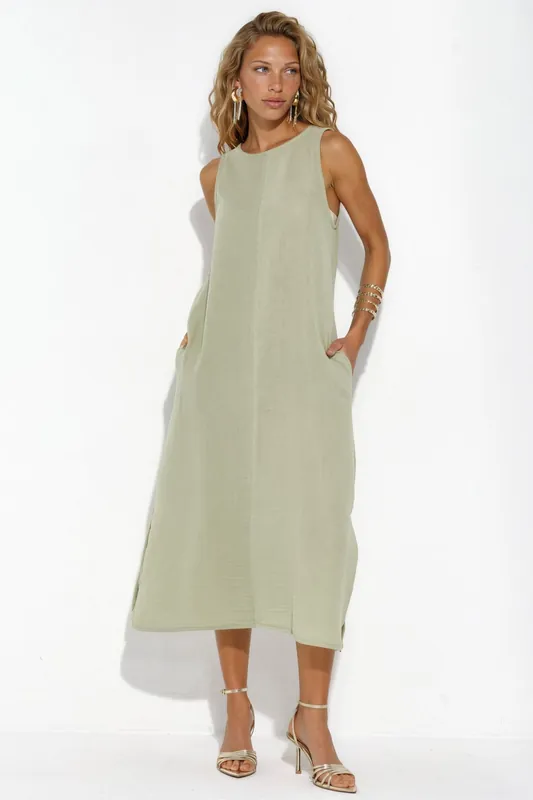 Textured Cotton Midi Beach Dress with Slit - Hiccup