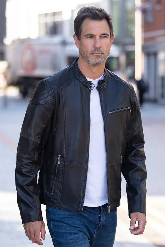 Largo' Real Leather Zip-Up Biker Jacket