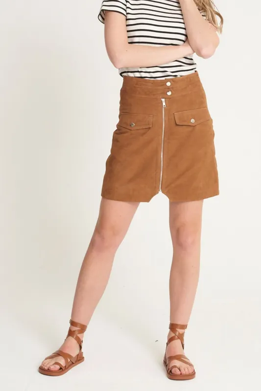 Real Suede Zip Skirt - Barneys Originals