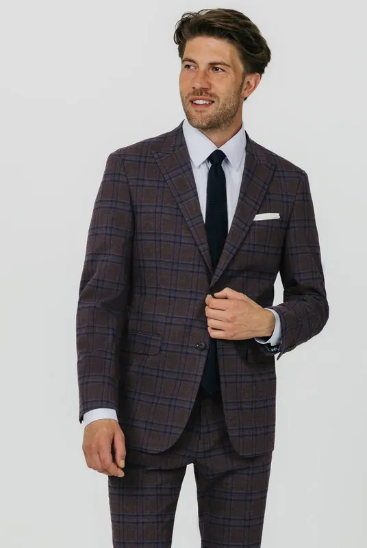 Burgundy with Blue Windowpane Check 2 Piece Suit - Dobell