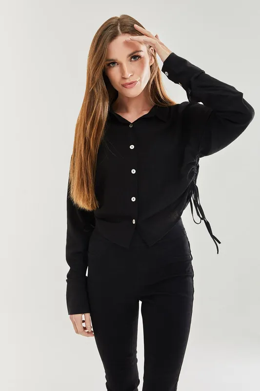 Black Tie Side Blouse - Liquorish