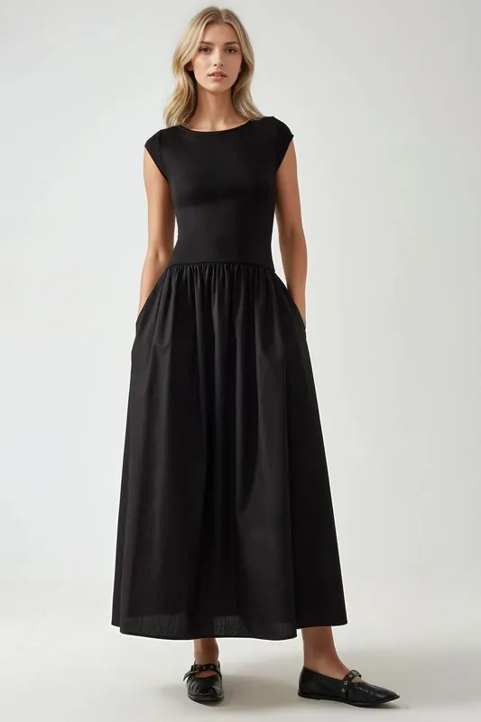 Boat Neck A-Form Fit Maxi Dress