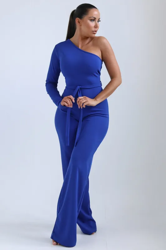 Belted One Shoulder Jumpsuit - Femme Luxe