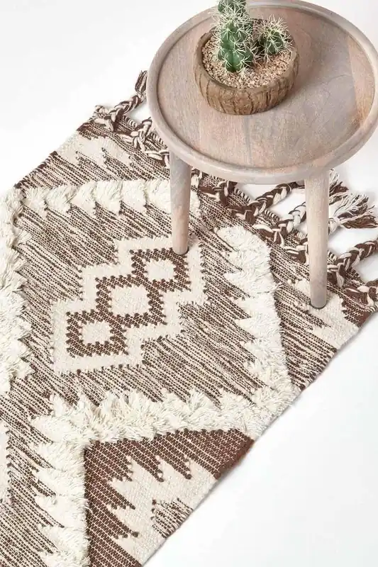 Lhasa Handwoven Textured Kilim Wool Hall Runner, 66 x 200 cm - Homescapes