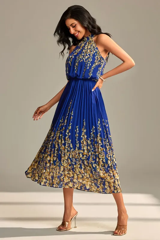 Mirrored Chiffon Pleated Halter Neck Max - Jolie Moi