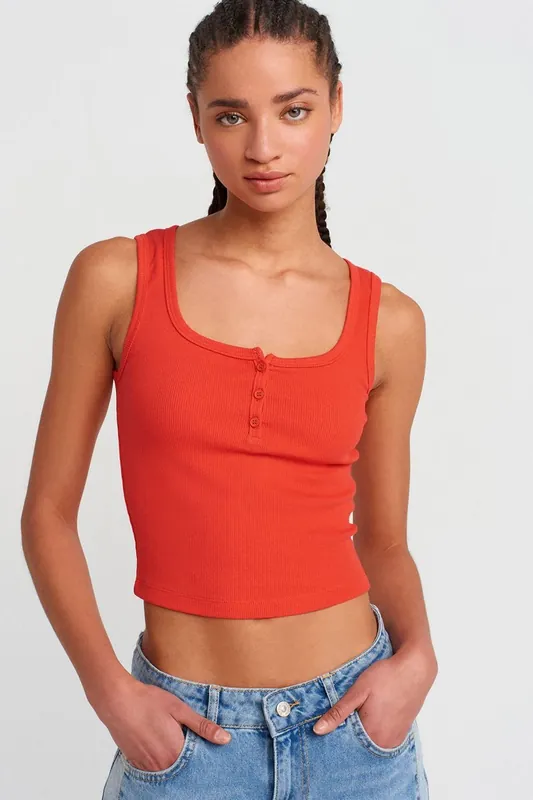 Women's Ribbed Crop Button-front Cami Blouse