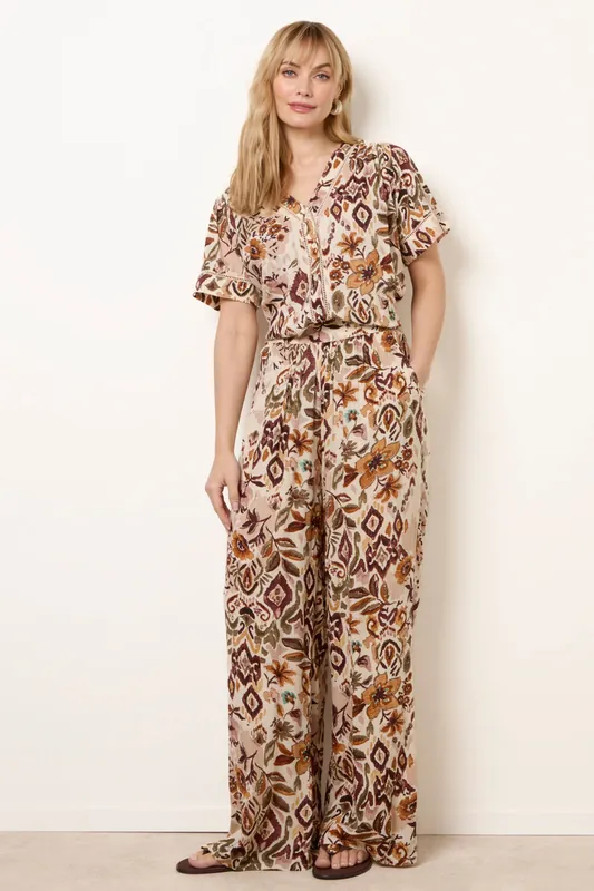 Brown Paisley Print Trousers - Blue Vanilla