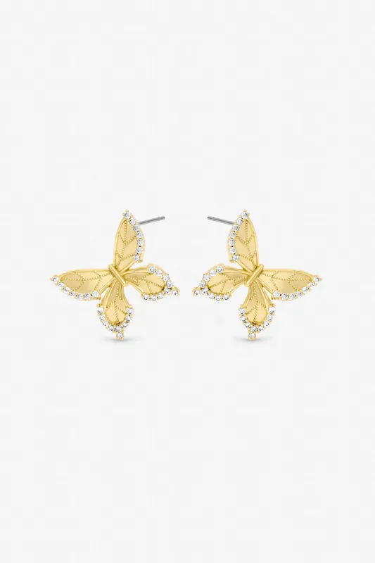Gold Plated and Crystal Edge Butterfly Clip Earrings - Jon Richard