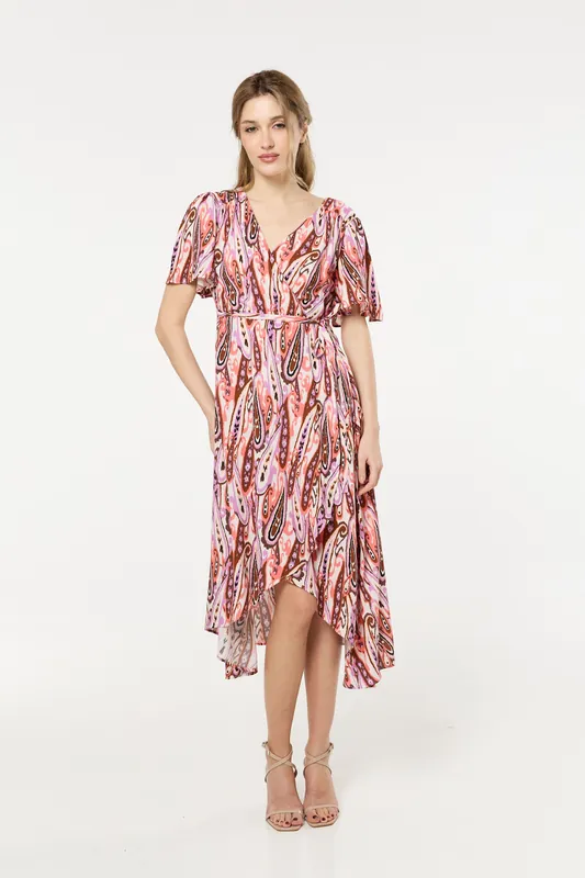 Pink Paisley Wrap Midi Dress - Liquorish
