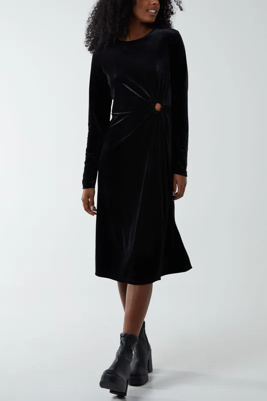 High Neck With Keyhole Detail & Long Sleeve Dress - Blue Vanilla