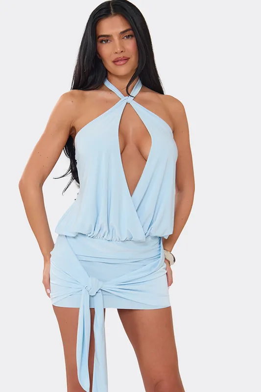 Sleeveless Tie Cut Out Mini Dress - EGO