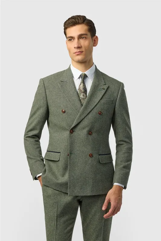 Double Breasted Six Button Slim Fit Suit Jacket - Antique Rogue