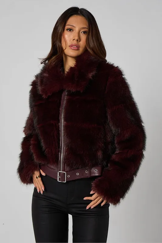 Cut Fur Belted Bomber Jacket - Urban Bliss
