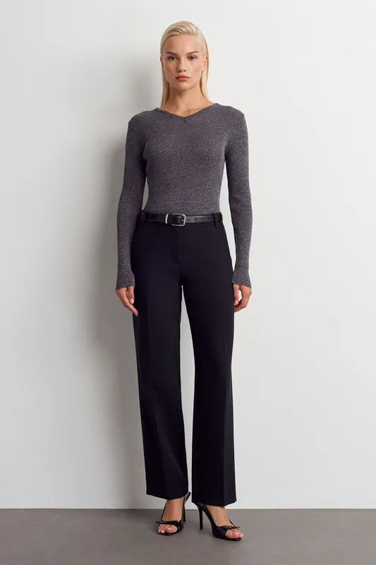 Women’s Mid-Waist Straight Leg Crepe Trousers