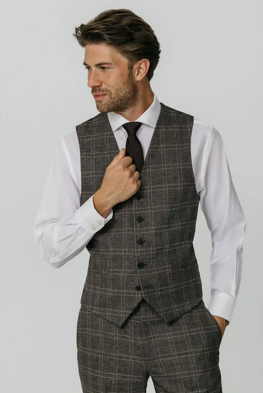 Brown Check Waistcoat - Dobell