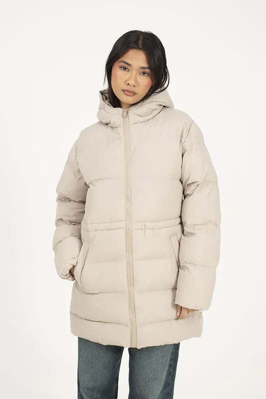 Hooded Padded Jacket With Drawcord Waist - Brave Soul
