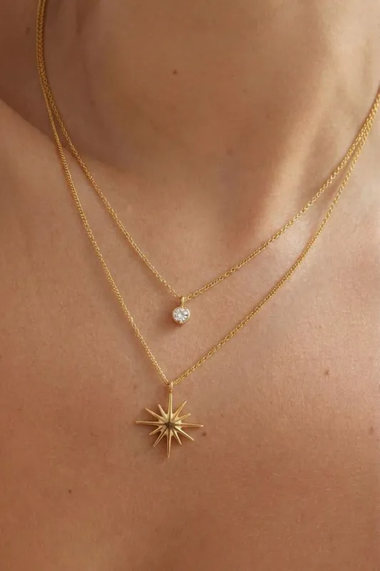 Gold Plated Star Layered Necklace - Serla