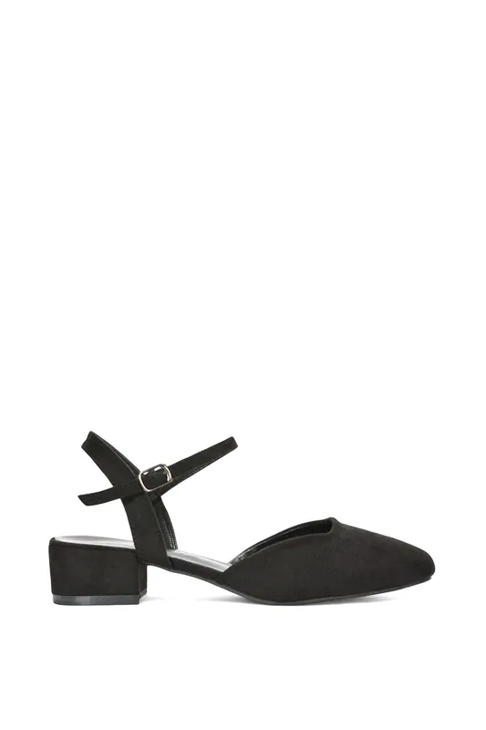 Hilary' Low Block Heel Court Shoes With Ankle Strap - XY London