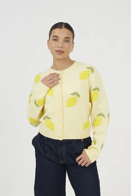 Soft Touch Lemon Jacquard Knit Cardigan - Brave Soul