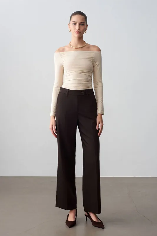 Wide-Leg Mid-Waist Woven Trousers