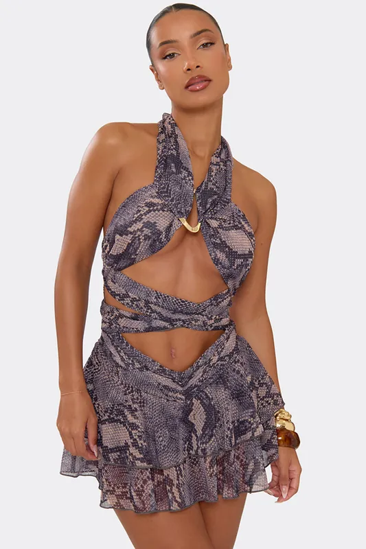 Strappy Halter Neck Cut Out Mini Playsuit - EGO