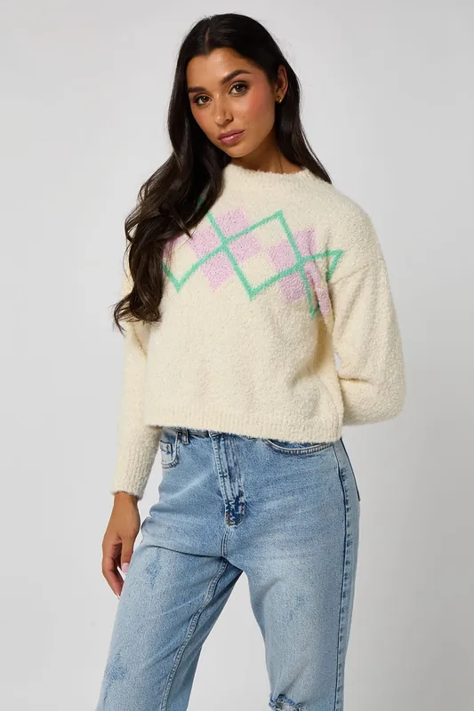 Bouclé argyle jumper - Urban Bliss