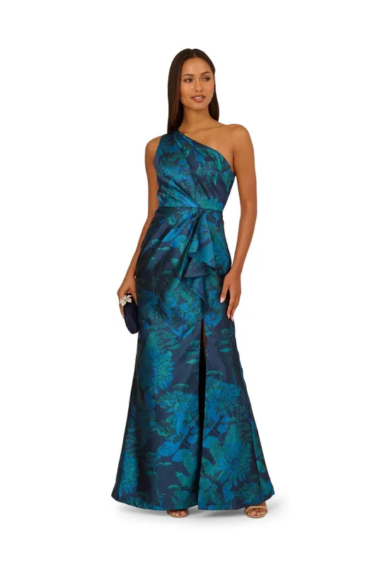 One Shoulder jacquard Gown - Adrianna Papell