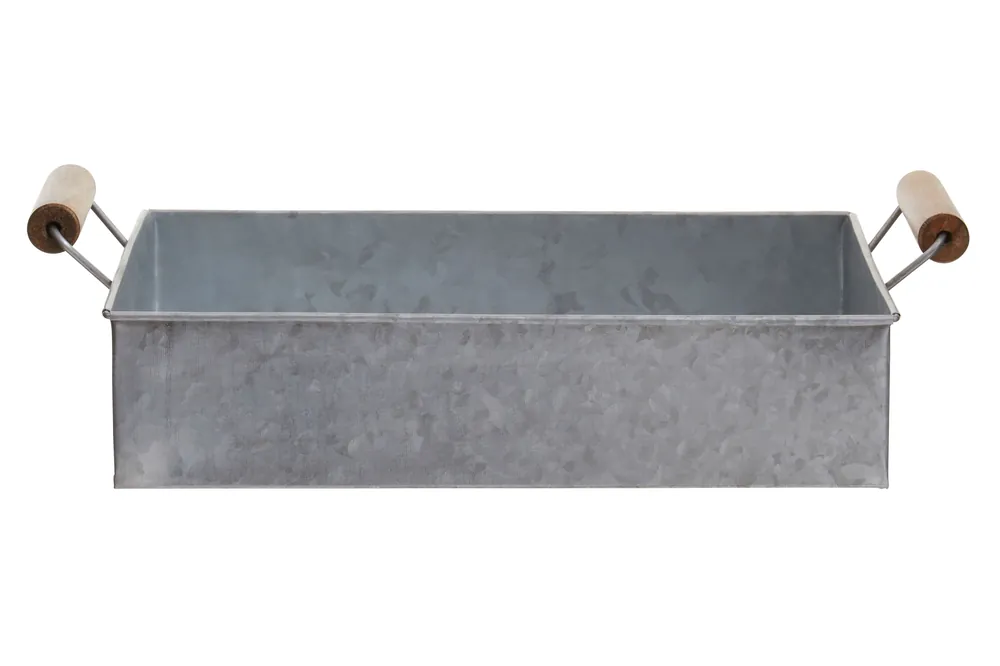 Galvanised Steel Rectangular Tray, Rustic Metal Serving Tray With Raised Edges And Handles, Vintage - Orsina