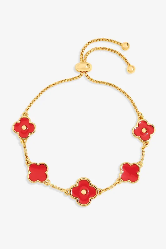Gold Plated and Coral Clover Bracelet - Mood