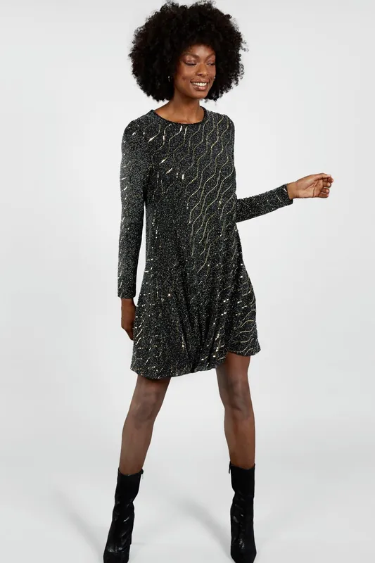 Metallic Mirror Swing Dress - Blue Vanilla