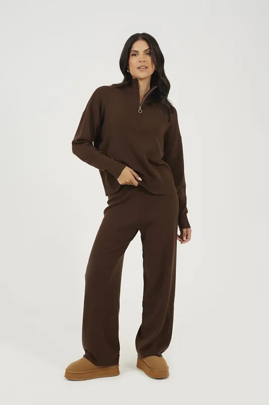 Knitted Zip Neck Jumper and Trouser Set - Brave Soul