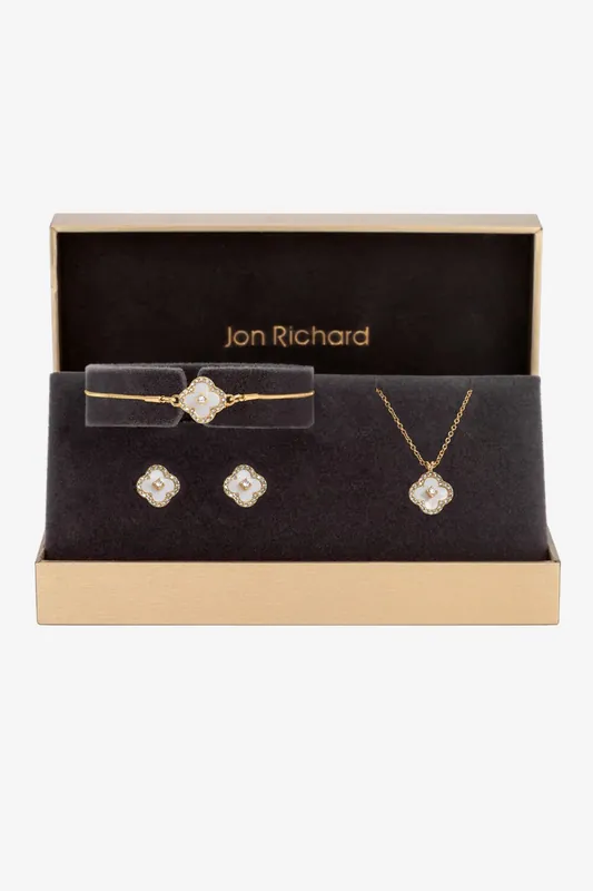 Gold Plated Crystal Clover Trio Set - Gift Boxed