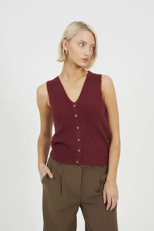Mossy Yarn V-Neck Knitted Waistcoat