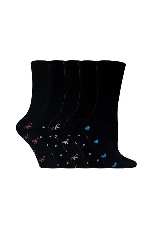 5 Pack Patterned Sole Cotton Rich Socks with Heart & Bow - Sock Snob