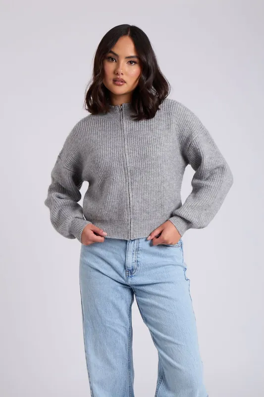 Stripe Zip Ribbed Cardigan - Urban Bliss