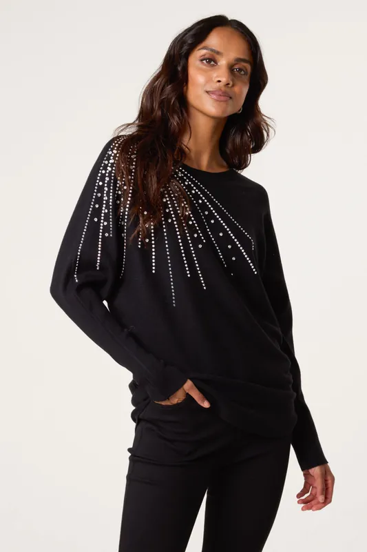 Black Jumper With Shoulder Embellishment - Blue Vanilla