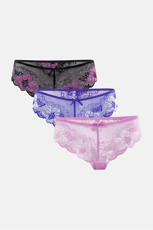 Pack of 3 Sexy Knickers Floral Lace Low-rise Briefs
