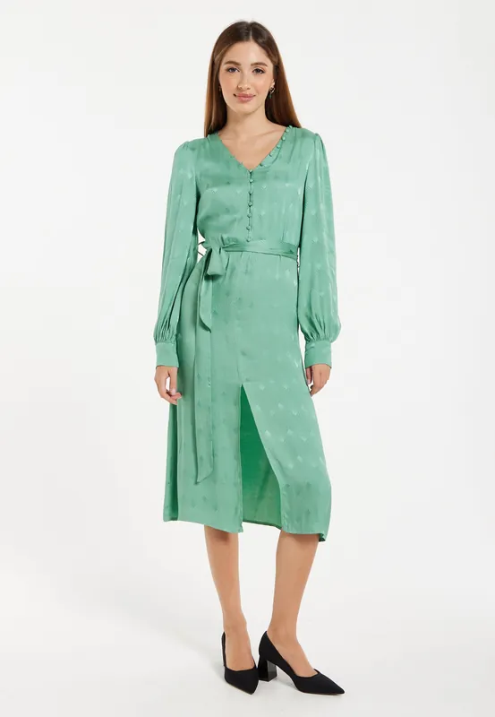 70s Style Jacquard Dress In Mint - Liquorish
